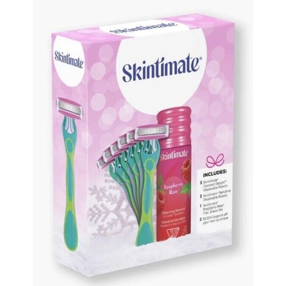 SKINTIMATE RASPBERRY RAIN GIFT SET - 6 DISPOSABLE RAZOR 1 SHAVE GEL - Picture 3 of 4